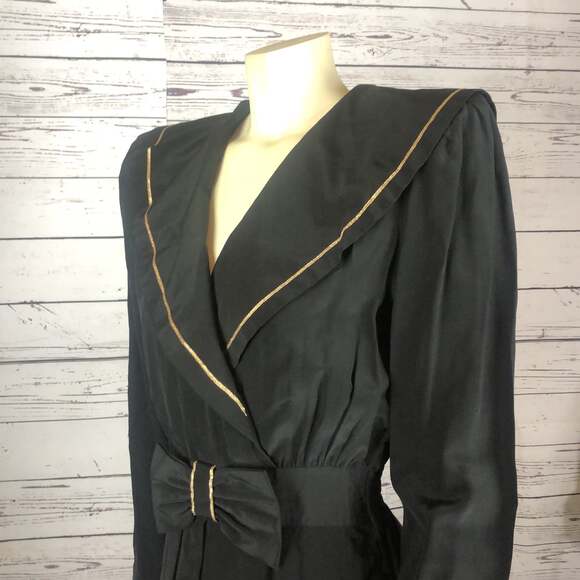 Vintage Jonathan Martin Silk black & gold dress with large round collar size 8 - Picture 10 of 12